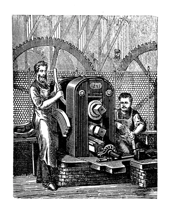 Framed Print : Metallurgy, coin making, Belt stretching machine Framed Print : Metallurgy, coin making, Belt stretching machine