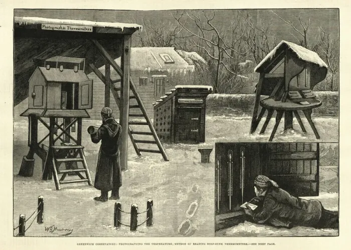 Framed Print : Meteorologist recording weather temperature reading, Greenwich Observatory Victorian, 1881 Framed Print : Meteorologist recording weather temperature reading, Greenwich Observatory Victorian, 1881