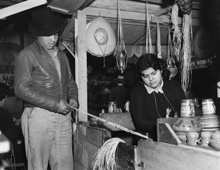 Framed Print : Mexican American Youths Weave Straw Framed Print : Mexican American Youths Weave Straw