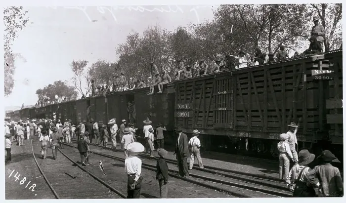 Framed Print : Mexican Soldiers and Citizens Atop Train at Depot Framed Print : Mexican Soldiers and Citizens Atop Train at Depot