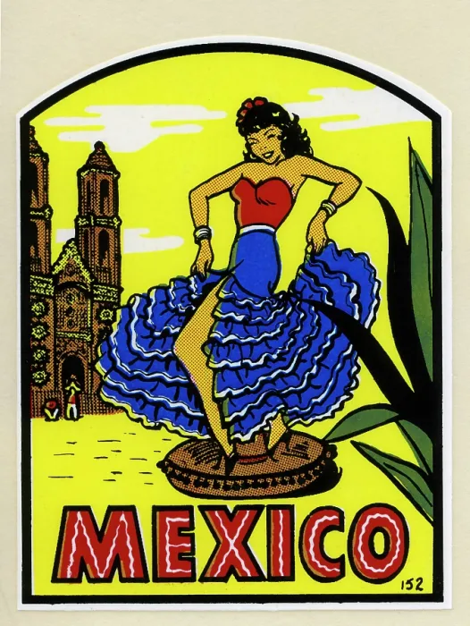 Framed Print : Mexico. MEXICO - 1970: A vinyl decal of a Mexican woman dancing from 1970 in Mexico