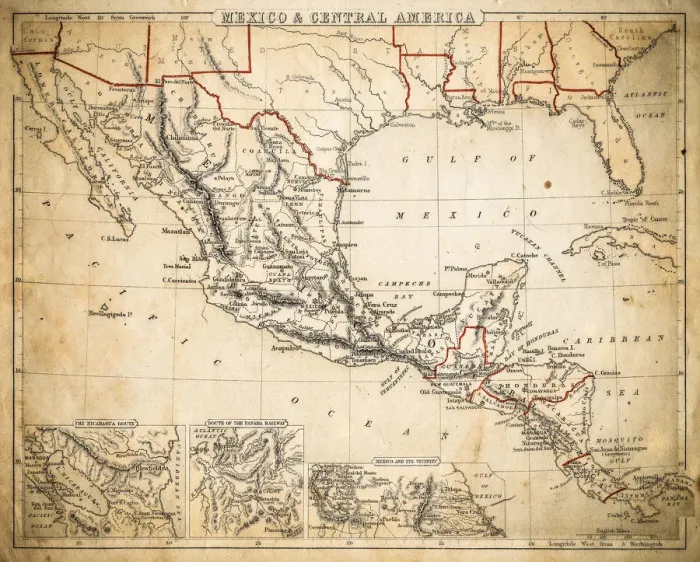 Framed Print : Mexico and Central America map of 1869 Framed Print : Mexico and Central America map of 1869
