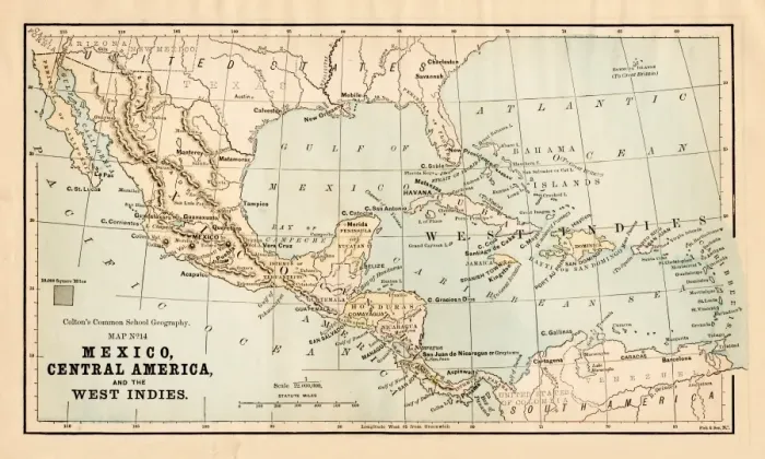 Framed Print : Mexico and Central America map 1881 Framed Print : Mexico and Central America map 1881