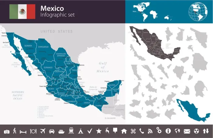Framed Print : Mexico - Infographic map - illustration Framed Print : Mexico - Infographic map - illustration