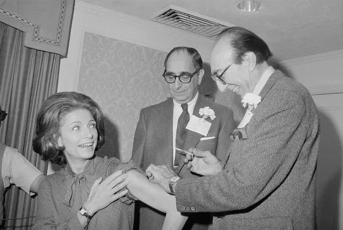 Framed Print : Michael DeBakey Giving Vaccination Shot to Colleague
