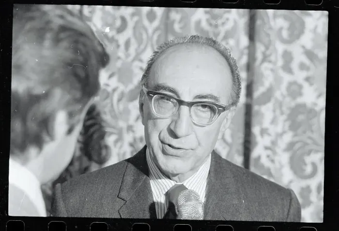 Framed Print : Michael DeBakey Speaking to Journalist