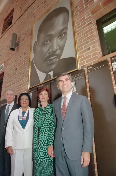 Framed Print : Michael Dukakis and Others Posing Under Martin Luther King Jr. Portrait Framed Print : Michael Dukakis and Others Posing Under Martin Luther King Jr. Portrait