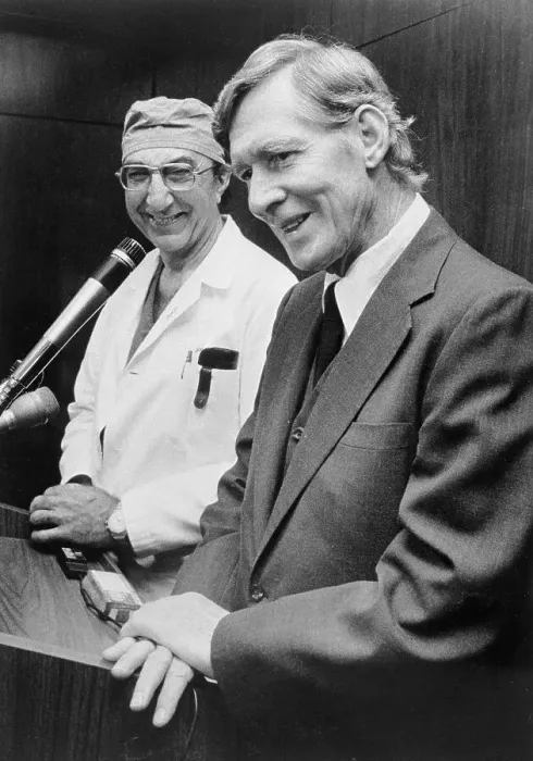 Framed Print : Michael E. DeBakey With His Patient at Press Conference Framed Print : Michael E. DeBakey With His Patient at Press Conference