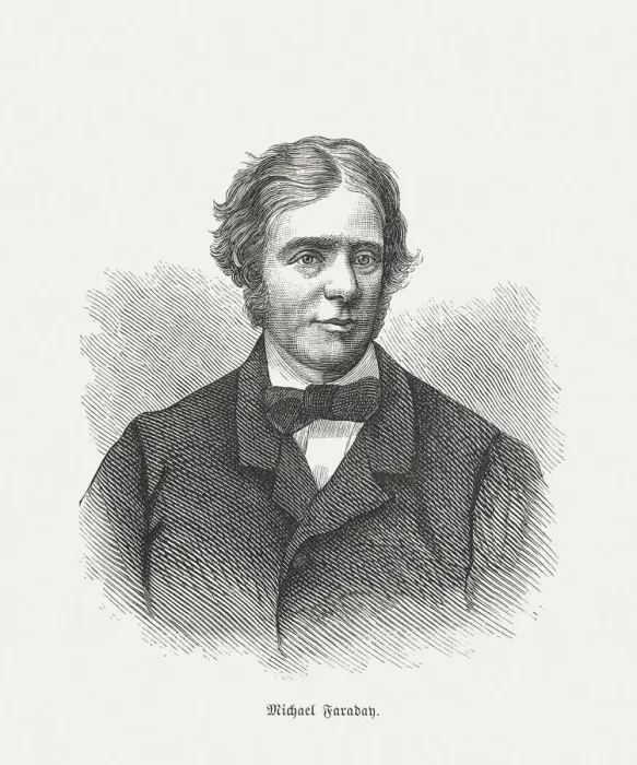 Framed Print : Michael Faraday (1791 - 1867), wood engraving, published in 1873 Framed Print : Michael Faraday (1791 - 1867), wood engraving, published in 1873