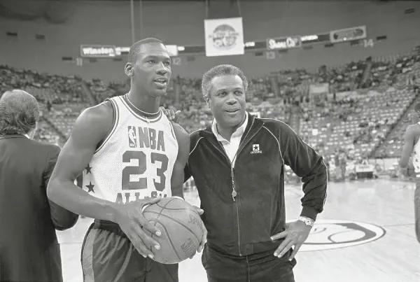 Michael Jordan with Coach Jones Art Prints, Posters