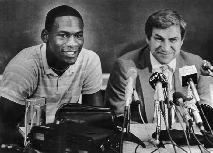 Framed Print : Michael Jordan and Coach Dean Smith at News Conference Framed Print : Michael Jordan and Coach Dean Smith at News Conference