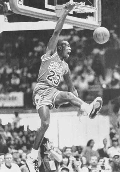 Michael Jordan Hangs on Hoop Rim Print. Art Prints, Posters