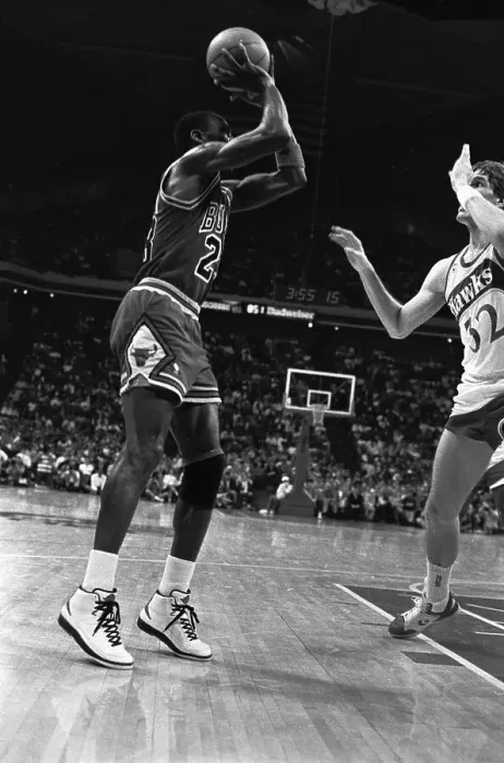 Framed Print : Michael Jordan Pushing Jon Koneck in Basketball Action Framed Print : Michael Jordan Pushing Jon Koneck in Basketball Action
