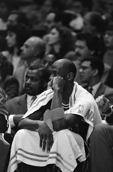 Framed Print : Michael Jordan Sitting out in Game Framed Print : Michael Jordan Sitting out in Game