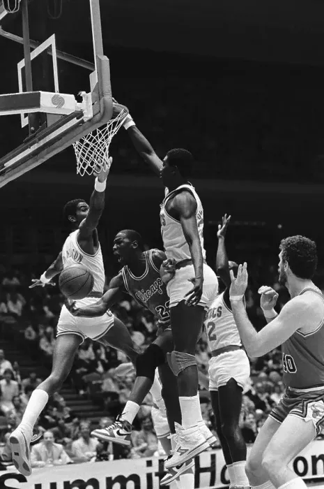 Framed Print : Michael Jordan Trying Layup Between Houston Players Framed Print : Michael Jordan Trying Layup Between Houston Players