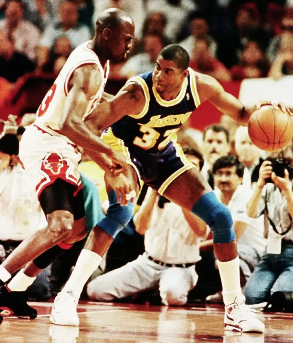 Framed Print : Michael Jordon Taking Ball from Magic Johnson Framed Print : Michael Jordon Taking Ball from Magic Johnson