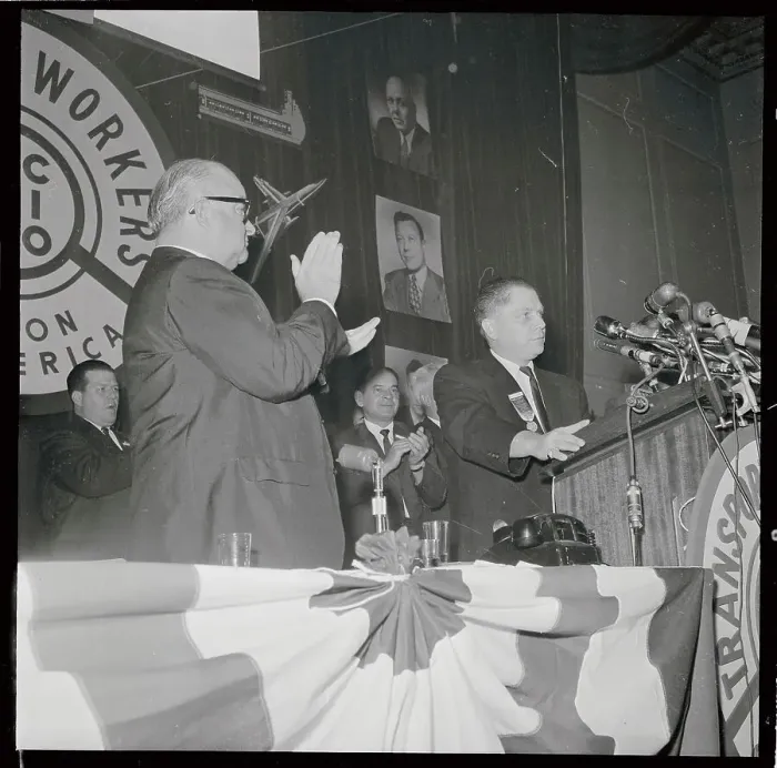 Framed Print : Michael Quill Applauding Speech by Jimmy Hoffa Framed Print : Michael Quill Applauding Speech by Jimmy Hoffa