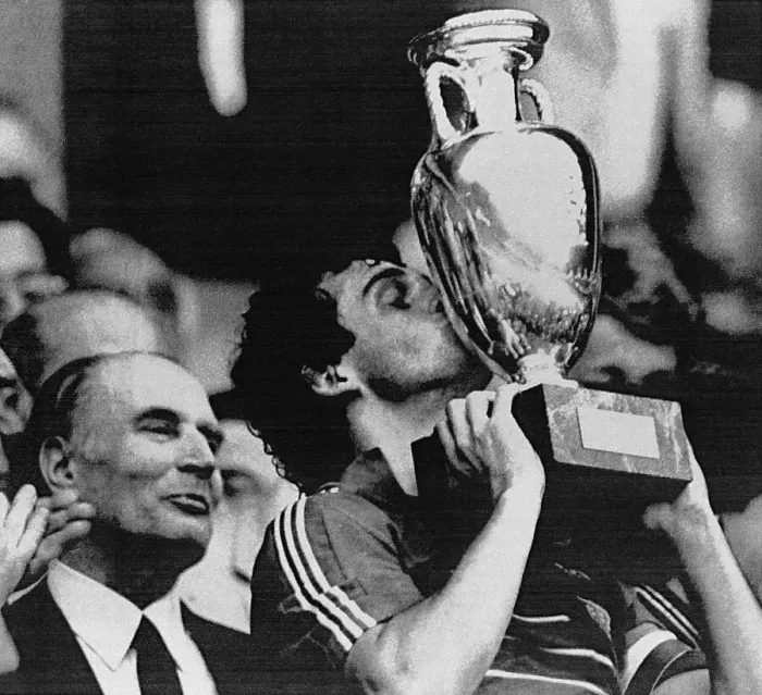 Framed Print : Michel Platini Kisses Soccer Cup