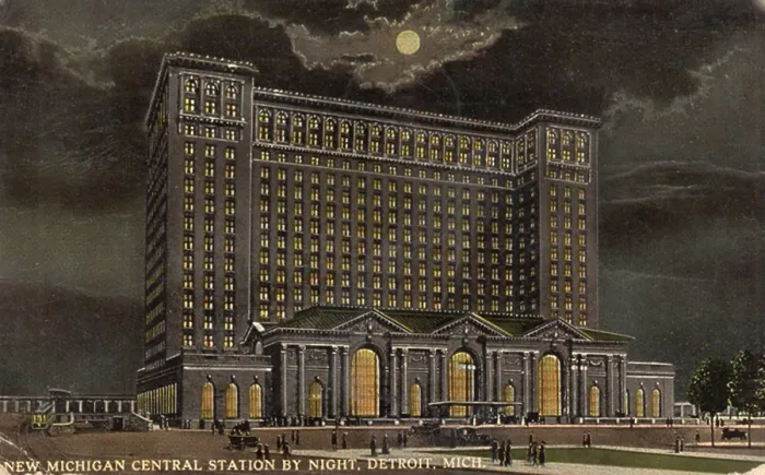 Framed Print : Michigan Central Station By Night Postcard Framed Print : Michigan Central Station By Night Postcard