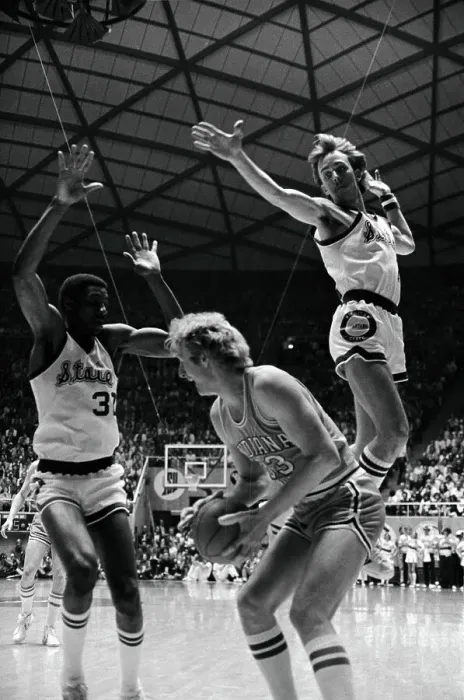 Framed Print : Michigan State Team Guarding Against Larry Bird Framed Print : Michigan State Team Guarding Against Larry Bird
