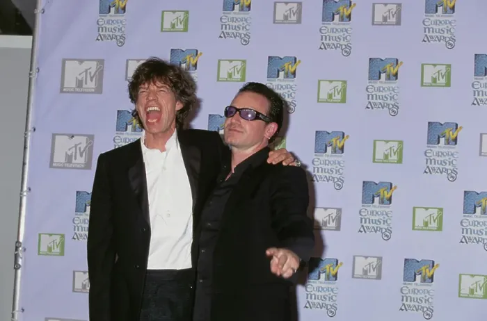Framed Print : Mick Jagger And Bono Attend 1999 MTV EMA Framed Print : Mick Jagger And Bono Attend 1999 MTV EMA
