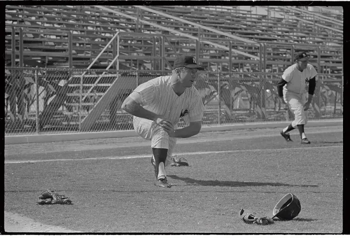 Framed Print : Mickey Mantle Bending to Exercise Framed Print : Mickey Mantle Bending to Exercise