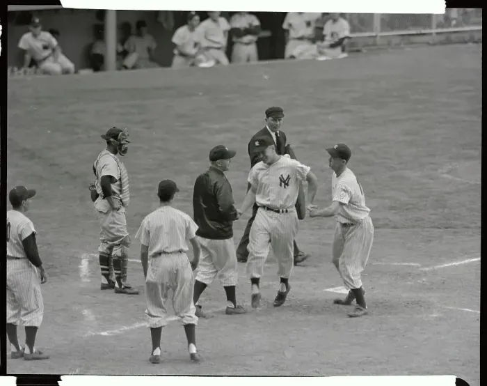 Framed Print : Mickey Mantle Being Congratulated for Homerun Framed Print : Mickey Mantle Being Congratulated for Homerun