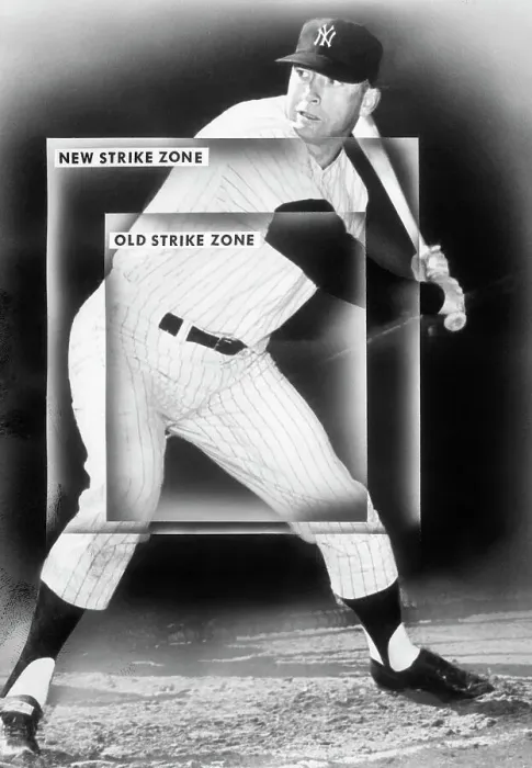 Framed Print : Mickey Mantle Demonstrating Change in Strike Zones Framed Print : Mickey Mantle Demonstrating Change in Strike Zones