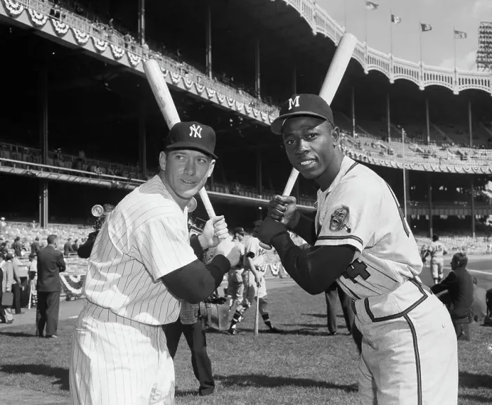 Framed Print : Mickey Mantle and Hank Aaron Holding Baseball Bats Framed Print : Mickey Mantle and Hank Aaron Holding Baseball Bats