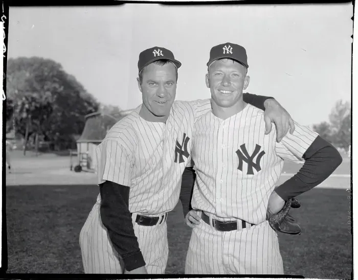 Framed Print : Mickey Mantle and Hank Bauer Posing in Uniform