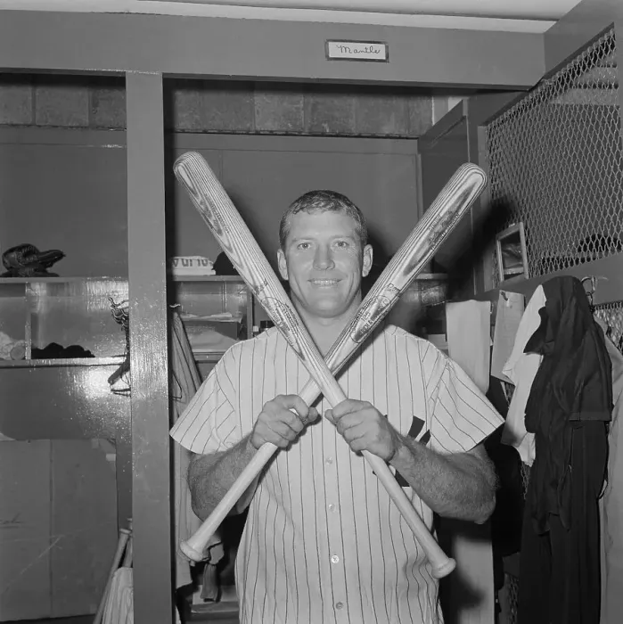 Framed Print : Mickey Mantle Holding Bats