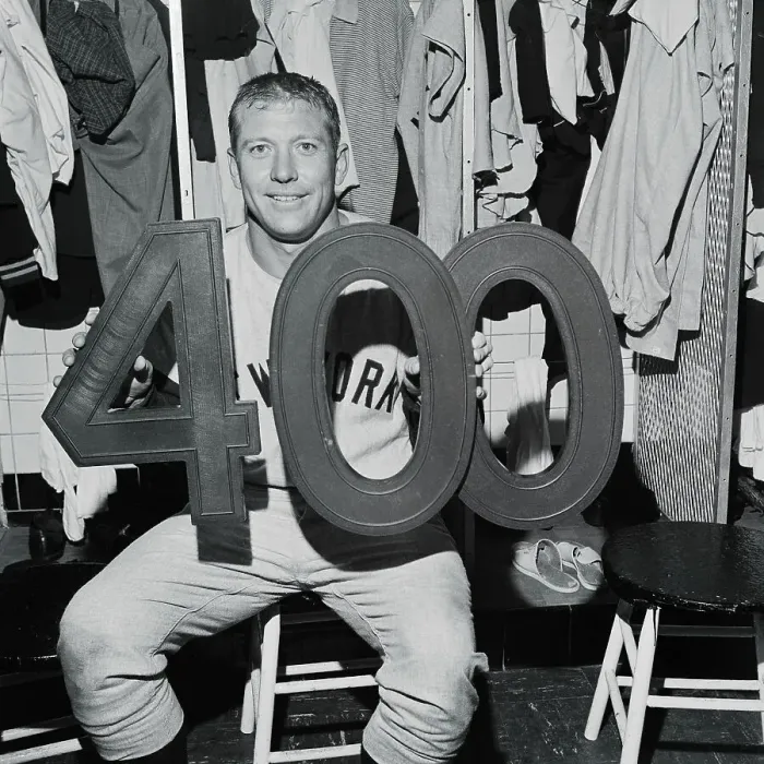 Framed Print : Mickey Mantle Holding Large Numerals Framed Print : Mickey Mantle Holding Large Numerals