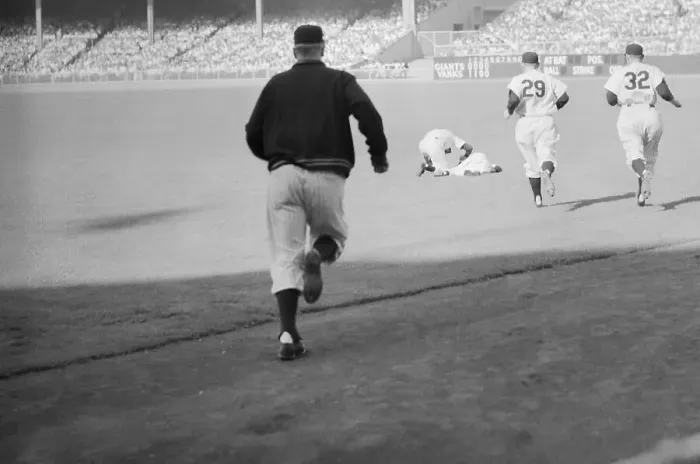 Framed Print : Mickey Mantle Injuring His Knee Framed Print : Mickey Mantle Injuring His Knee