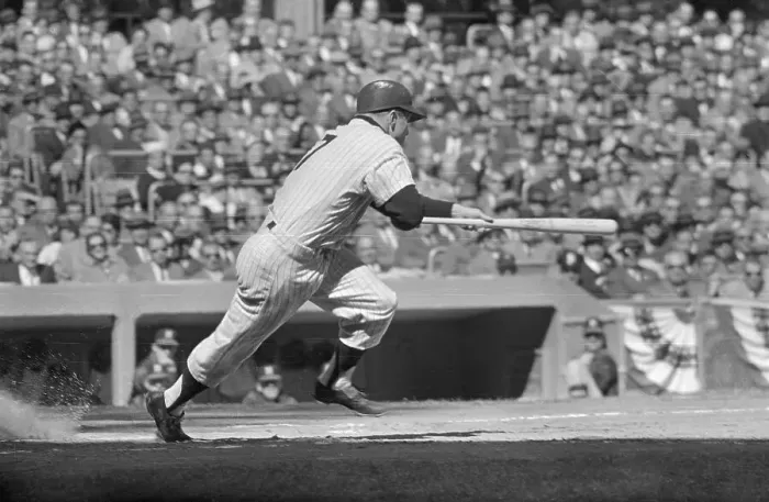 Framed Print : Mickey Mantle of the New York Yankees Batting at World Series Framed Print : Mickey Mantle of the New York Yankees Batting at World Series