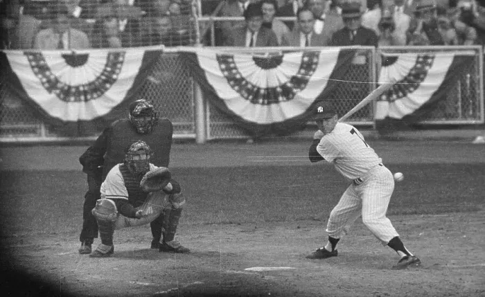 Framed Print : Mickey Mantle of the New York Yankees Batting in the World Series Framed Print : Mickey Mantle of the New York Yankees Batting in the World Series