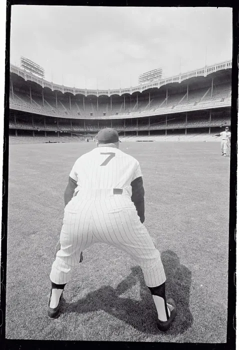 Framed Print : Mickey Mantle Playing Outfield at Yankee Stadium Framed Print : Mickey Mantle Playing Outfield at Yankee Stadium