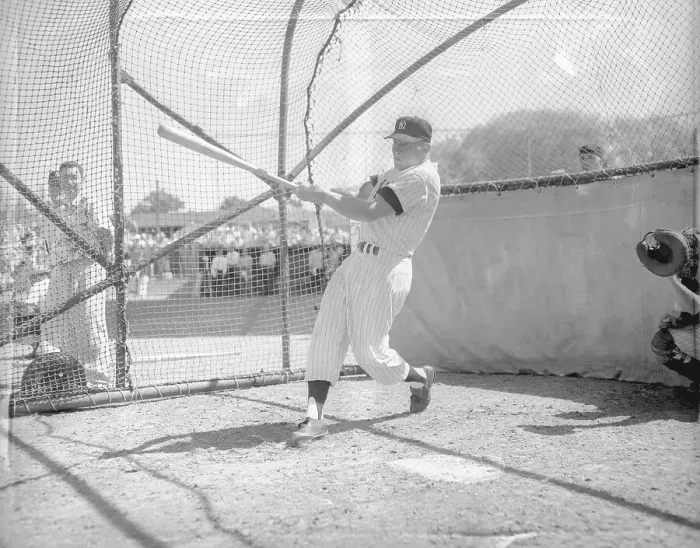 Framed Print : Mickey Mantle Practicing in Cage