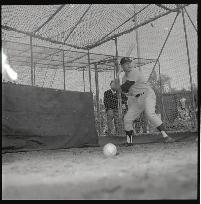 Framed Print : Mickey Mantle Practicing in Cage at Modesto Game Framed Print : Mickey Mantle Practicing in Cage at Modesto Game