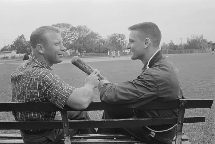 Framed Print : Mickey Mantle and Roger Maris Talking Together Framed Print : Mickey Mantle and Roger Maris Talking Together