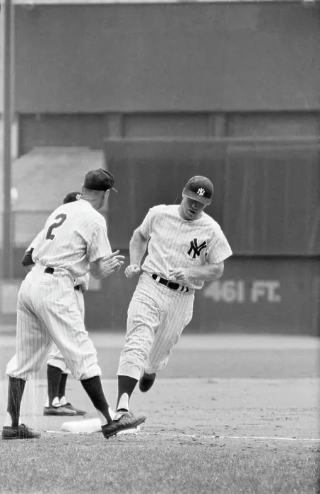 Framed Print : Mickey Mantle Rounds Third, Is Congratula Framed Print : Mickey Mantle Rounds Third, Is Congratula