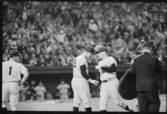 Framed Print : Mickey Mantle Shaking Hand with Roger Maris Framed Print : Mickey Mantle Shaking Hand with Roger Maris