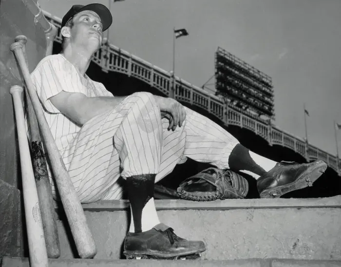 Framed Print : Mickey Mantle Sitting in Dugout Area Framed Print : Mickey Mantle Sitting in Dugout Area