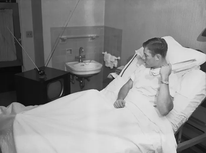 Framed Print : Mickey Mantle Sitting in Hospital Framed Print : Mickey Mantle Sitting in Hospital