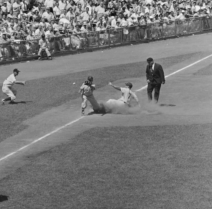 Framed Print : Mickey Mantle Sliding into Third Base Framed Print : Mickey Mantle Sliding into Third Base
