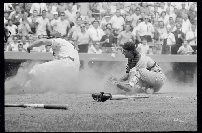 Framed Print : Mickey Mantle Sliding on Ground Framed Print : Mickey Mantle Sliding on Ground