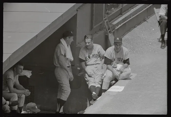 Framed Print : Mickey Mantle Talking to Jim Bouton in Dugout Framed Print : Mickey Mantle Talking to Jim Bouton in Dugout
