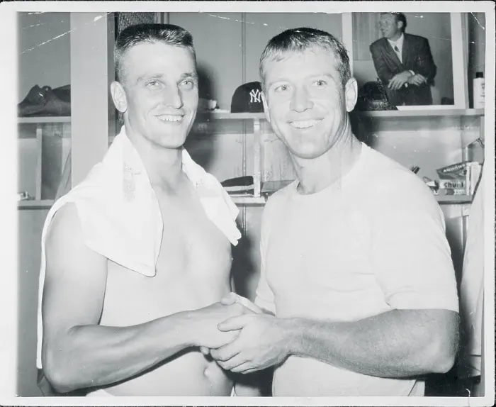 Framed Print : Mickey Mantle with Teammate Framed Print : Mickey Mantle with Teammate