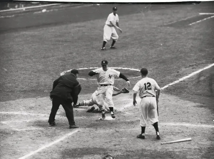 Framed Print : Mickey Mantle Touching Base