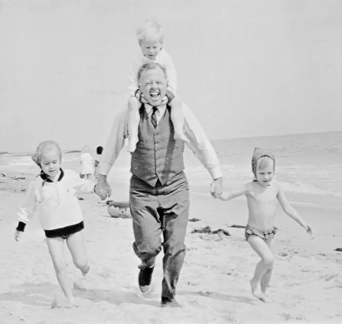 Framed Print : Mickey Rooney with Children at the Beach Framed Print : Mickey Rooney with Children at the Beach
