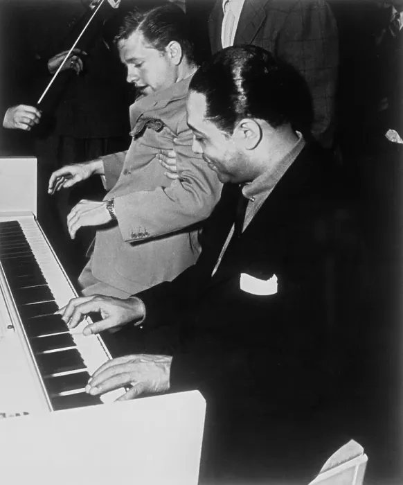 Framed Print : Mickey Rooney at Piano with Duke Ellington